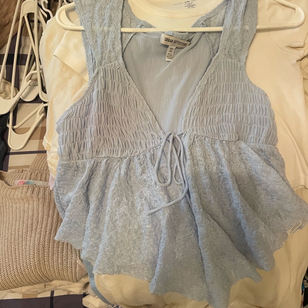 Urban Outfitters Blue Smocked Tie Front Tank Blouse
